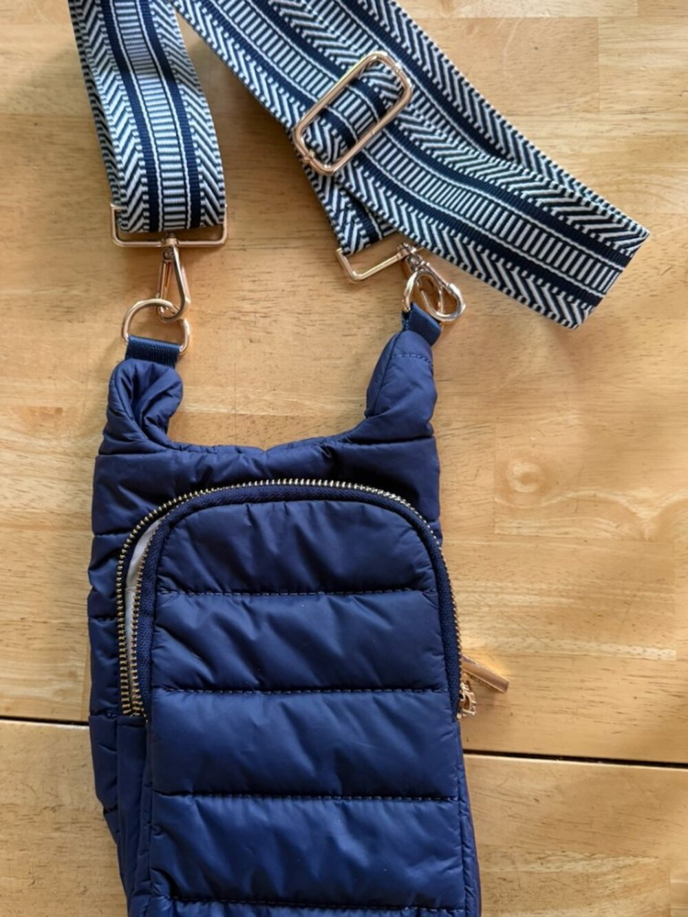 Wanderfull crossbody hydro navy quilted bag purse with gold zipper trim